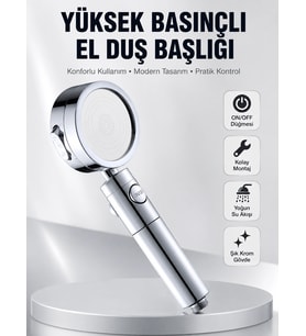 Kolay Montajlı 3 Modlu Yüksek Basınç Duş Başlığı