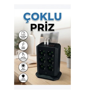 8'li Akım Korumalı Dikey Priz – 4 USB, 2 Type-C, Anahtarlı