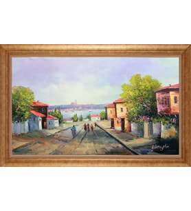 Çerçeveli Paspartulu Manzara Tablo ah1590 (Gold)
