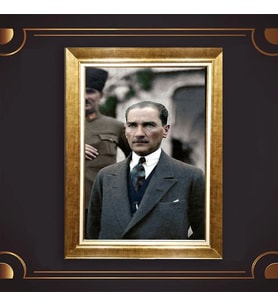 Altın Varaklı Çerçeveli Paspartulu Atatürk Tablo z4843 (Gold)