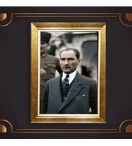 Altın Varaklı Çerçeveli Paspartulu Atatürk Tablo z4843 (Gold)