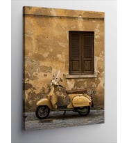 Kanvas Tablo Eski Pencere Ve Scooter