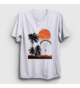 Presmono Unisex Beyaz Freedom Sunset Paragliding T-Shirt 508743tt