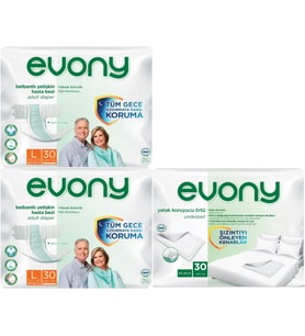 Evony Hasta Bezi Yetişkin Bel Bantlı Tekstil Yüzey L-Büyük 60 Adet + Yatak Koruyucu Örtü 30 Adet