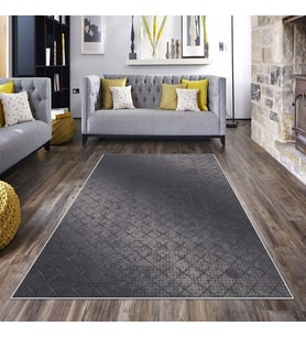 Gri Baklava Desen Yıkanabilir Kaymaz Taban Leke Tutmaz Modern Salon Halısı ve Yolluk (Antrasit)