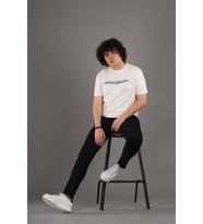 SIFIR YAKA BASKILI PAMUKLU ERKEK PENYE T-SHİRT (Beyaz)