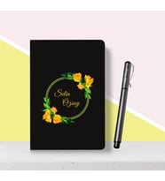 BK Gift Kişiye Özel Çiçek Desenli Siyah Defter Kalem Seti-7