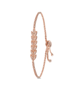 Özel Zirkon Taşlı Asansörlü Ayarlanabilir Yaprak Modelli Bileklik BLK-M7028 (Rose)