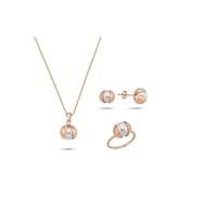 Doğal İnci Küpe Kolye Yüzük Üçlü Set (Rose)