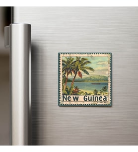 Papua Yeni Gine Papua New Guinea - Posta Pulu Temalı Ülke - Baskılı Buzdolap Magneti Kare - 9x9 cm