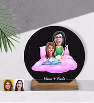 BK Gift Kişiye Özel Anne Kız Karikatürlü Yuvarlak Ahşap Biblo-3