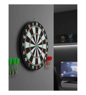 Mey İthalat® Kaliteli Ahşap Dart Tahtası 12 İnç 4 Dart Ok Seti