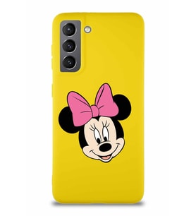 Samsung Galaxy S21 Soft Premier Kapak Minnie Mouse-C Tasarımlı Silikon Kılıf - Sarı (Şeffaf)