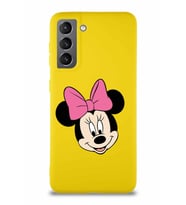 Samsung Galaxy S21 Soft Premier Kapak Minnie Mouse-C Tasarımlı Silikon Kılıf - Sarı (Şeffaf)