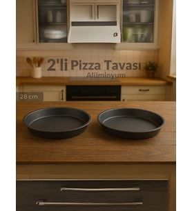 2'li Pizza Tavası Seti Alüminyum Pizza Tepsisi Yapışmaz Lahmacun Pide Tavası 28 Cm