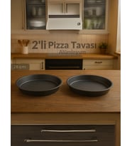 2'li Pizza Tavası Seti Alüminyum Pizza Tepsisi Yapışmaz Lahmacun Pide Tavası 28 Cm