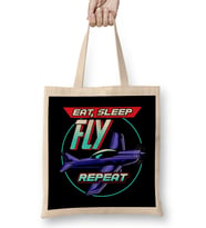 Eat Sleep Fly Repeat Airplane Pilot Aviation Pun Bez Çanta Uzun Saplı