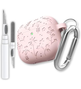 AirPods 4. Nesil Uyumlu Çiçek İşlemeli Premium Silikon Kulaklık Kılıfı ve 3'ü 1 Arada Bluetooth Kulaklık Temizleme Kalemi Seti (Pembe)