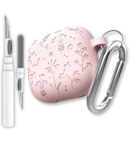 AirPods 4. Nesil Uyumlu Çiçek İşlemeli Premium Silikon Kulaklık Kılıfı ve 3'ü 1 Arada Bluetooth Kulaklık Temizleme Kalemi Seti (Pembe)
