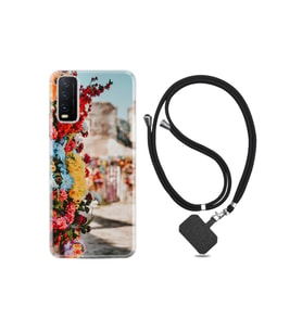Vivo Y11s Kılıf Silikon Ipli Boyun Askılı Desenli Gerçek Çiçekler 1743