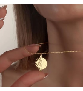 Kişiye Özel Özel Tasarım Çift Güneş ve Ay Kolye 925K Gümüş (Gold)