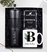 French Press Özellikli 450ML Çelik Termos &  Alerya Premıum Filtre Kahve & Harf Baskılı Kupa Hediye Seti