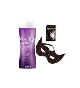 Durex Aloe Vera 2in1 Masaj&Kaydırıcı Jel + Siyah Deri Göz Maskesi + Hediye