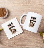 Kişye Özel Polaroid Tasarım Fotoğraflı Beyaz Kupa ve Bardak Altlığı