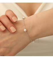 925 Ayar Gümüş Cream Tatlısu İncisi Bileklik-7mm