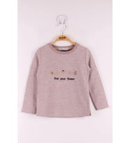 Toontoy Kız Çocuk Yazı Nakışlı Puanlı T-Shirt (Pembe Melanj)
