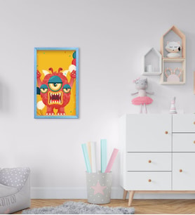 BK Home Tatlı Canavar Tasarımlı Dekoratif Mavi Ahşap Çerçeveli Çocuk Odası Tablo-3