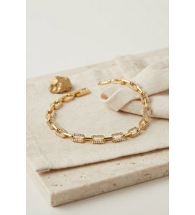 Gold Renk Pirinç Sıralı Kare Model Zirkon Taşlı Bileklik TJ-BB8848