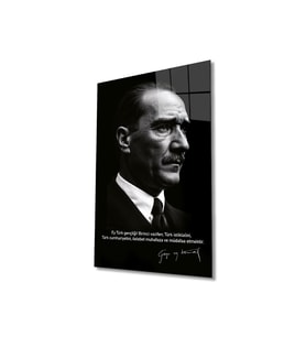 Atatürk Portre Cam Tablo Modern Ev Ofis Salon Hediyelik Büyük Tablo Duvar Dekoru (Çok Renkli)