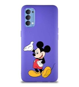 Oppo Reno 4 Soft Premier Kapak Mickey Mouse-C Tasarımlı Silikon Kılıf - Mor (Şeffaf)