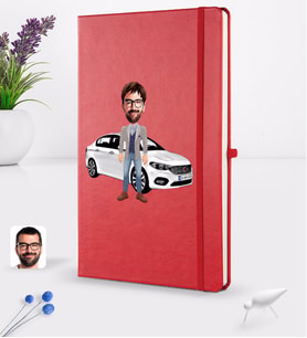 BK Gift Kişiye Özel Plakalı Erkek Fiat Egea Karikatürlü Kırmızı Termo Deri Defter 16x24cm Model 1