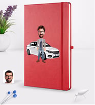 BK Gift Kişiye Özel Plakalı Erkek Fiat Egea Karikatürlü Kırmızı Termo Deri Defter 16x24cm Model 1