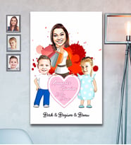 Kişiye Özel Anneler Günü Anne Erkek Kız Kardeş Karikatürlü Ahşap Tablo 30x47 Model-2