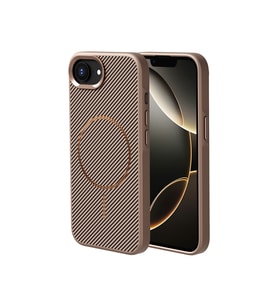 Apple iPhone 16E Uyumlu Kılıf M-safe Şarj Özellikli Karbon Fiber Görünümlü Zore Troy Kapak (Gold)