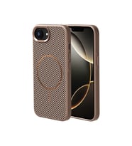 Apple iPhone 16E Uyumlu Kılıf M-safe Şarj Özellikli Karbon Fiber Görünümlü Zore Troy Kapak (Gold)