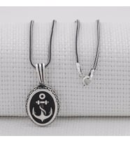 Oval Çapa Motifli 925 Ayar Gümüş Kolye (Gri)