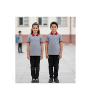 Polo Çizgi Yaka Kısa Kol Unisex Tshirt Gri