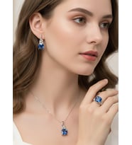Gümüş Topaz Taşlı Kare Damla Tasarım Kolye Küpe Yüzük Kadın Set Doğum Günü Hediye