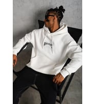 Erkek Baskılı Kapüşonlu ve Kanguru Cepli Sweatshirt hoodie - Beyaz