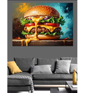 Büyük Ve İştah Açıcı Hamburger Dekoratif Kanvas - Mdf Ahşap Tablo
