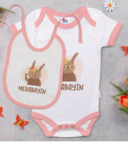 BK Kids Merabayın Tasarımlı Pembe Bebek Body Zıbın ve Mama Önlüğü Hediye Seti-1