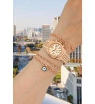 Spectrum Premium Özel Seri Metal Kasa Rose Gold Kadın Kol Saati ve Bileklik Set ST2810AFS01