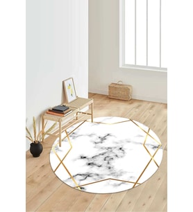 Dijital Baskılı Kaymaz Taban Yıkanabilir Yuvarlak Salon Halısı Koridor Halısı Paspas NDY-HT-326 (Gold)