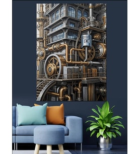 Steampunk Sanayi Makine Çizimi Dekoratif Kanvas - Mdf Ahşap Tablo