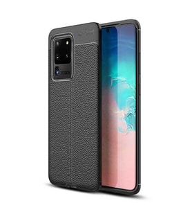 Samsung Galaxy S20 Ultra Deri Görünümlü Firo Silikon Kılıf (Siyah)