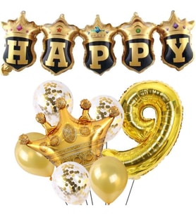 Happy Yazılı Gold Konfetili 9 Yaş Rakam Balon Set